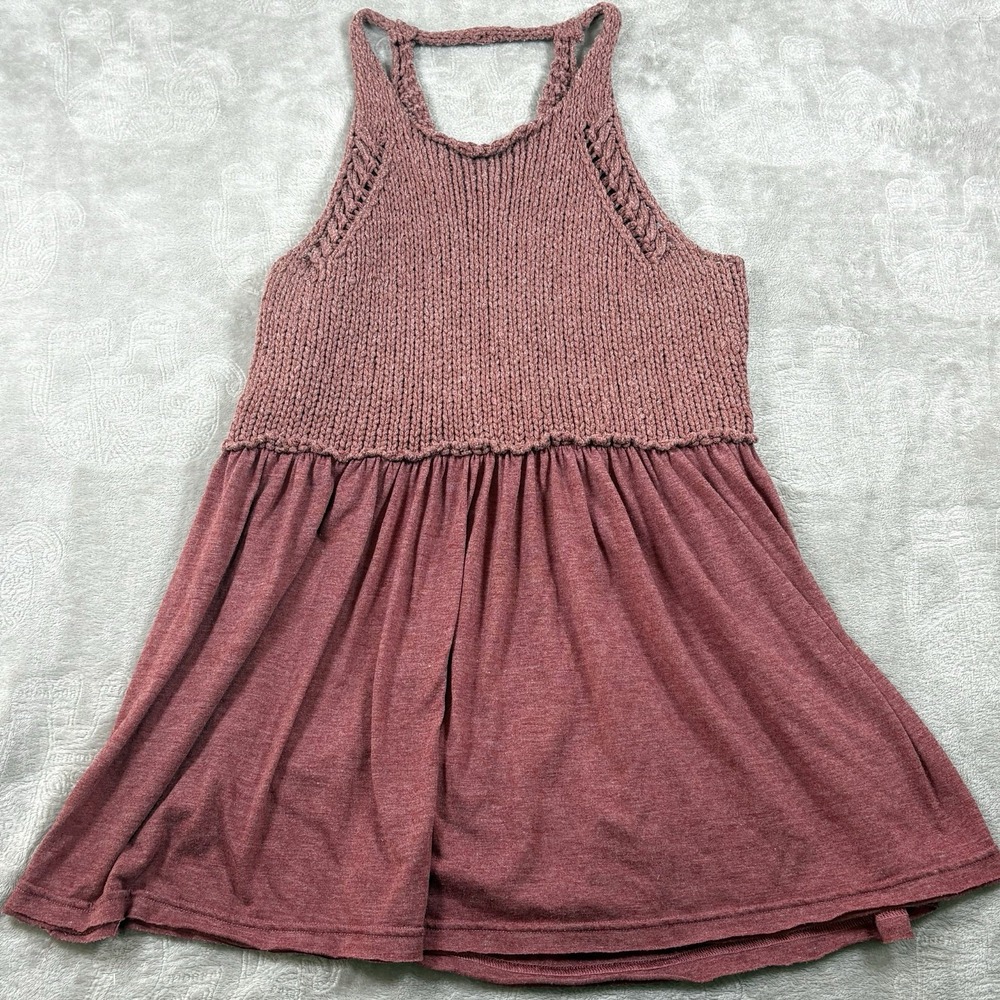 Anthropologie Entro Faded Crochet Tank Top Open Back Burgundy Med Cottagecore